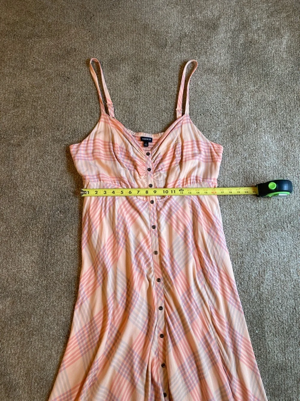 torrid Peach Plaid Challis Button-Front Midi Dress Size 1X Sleeveless - Picture 15 of 16